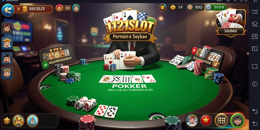 Screenshot gameplay seru 1121SLOT menampilkan aksi Poker yang mendebarkan.