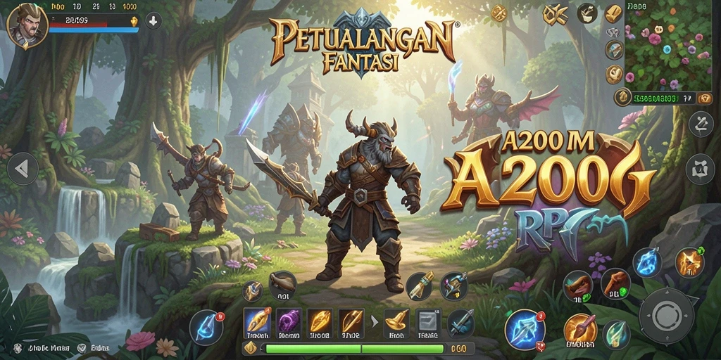 Screenshot gameplay A200M menampilkan petualangan RPG yang mendebarkan.