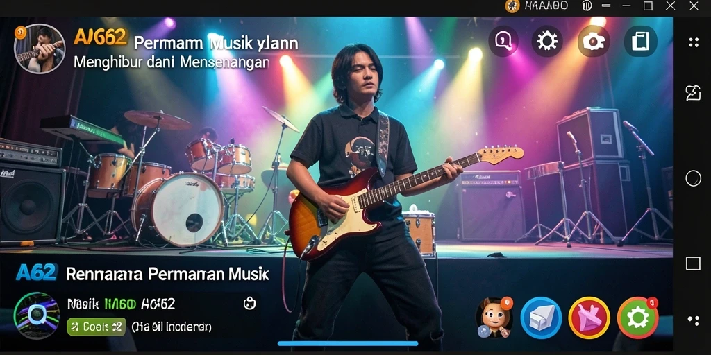 Tampilan gameplay yang menarik dari AA62 dengan berbagai pilihan musik.