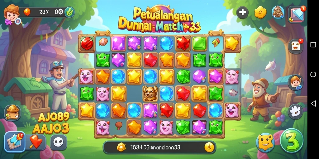 Tampilan gameplay AJO89 dengan pencocokan batu permata.