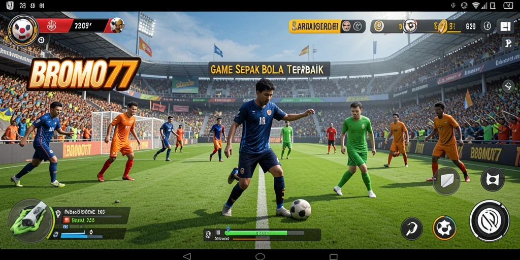 Tampilan screenshot BROMO77 yang menampilkan aksi permainan sepak bola.