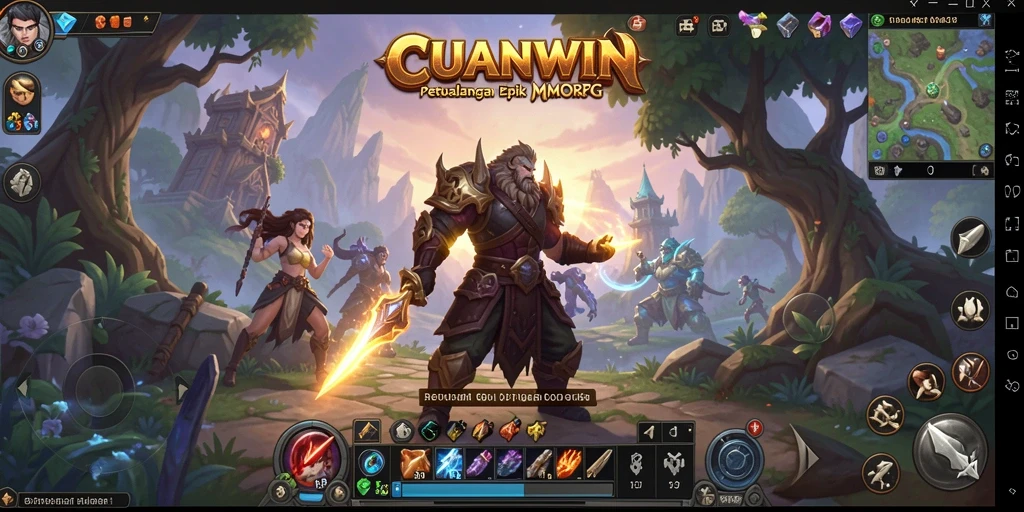 Screenshot gameplay CUANWIN menunjukkan aksi pertempuran seru dalam dunia MMORPG.