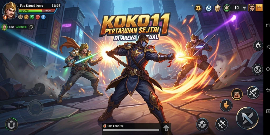 Screenshot dari gameplay KOKO11 yang menunjukkan pertarungan intens.