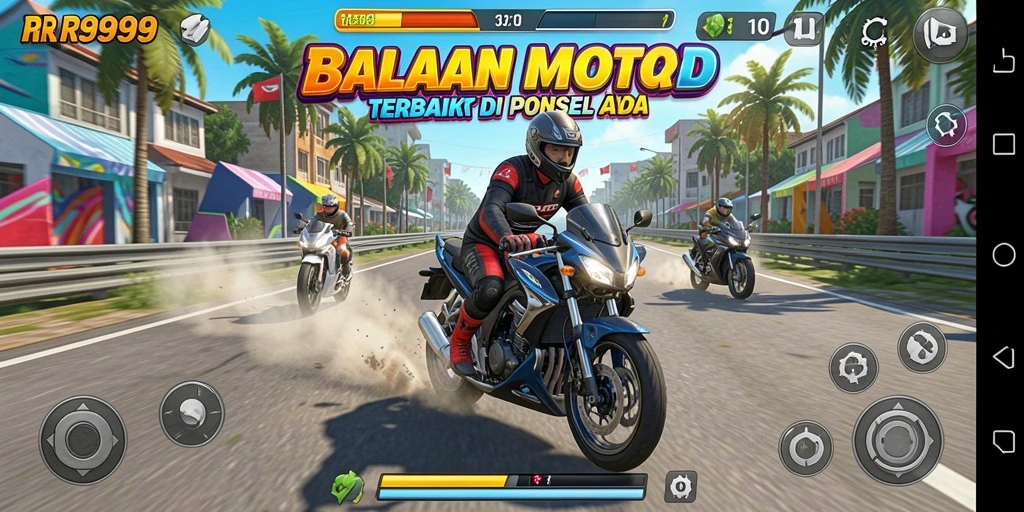 Screenshot menampilkan aksi cepat di lintasan balapan Motor Racing.